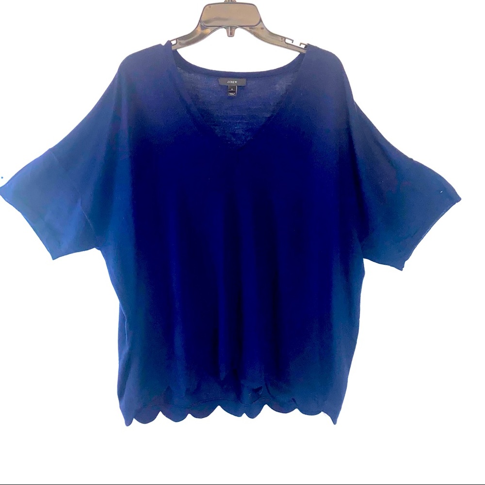 J. Crew V Neck Pullover Scalloped Edge Hemline Sweater